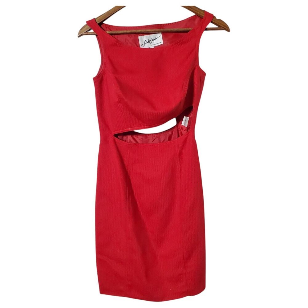 LINDA SEGAL Red Cut Out Mini Dress Size 4 Red Vintage Pop Art Sleeveless Womens